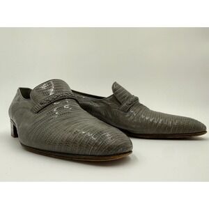 Mauri Mens Grey Lizard Skin Loafers Size 7.5 Exotic Leather Made in Italy 1448